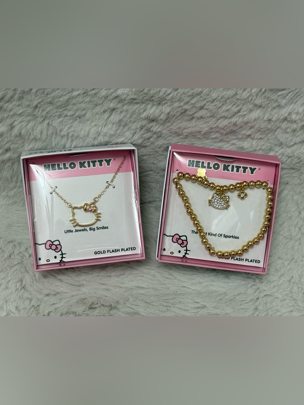Hello Kitty Gold and Pink Necklace & Beaded Bracelet Set